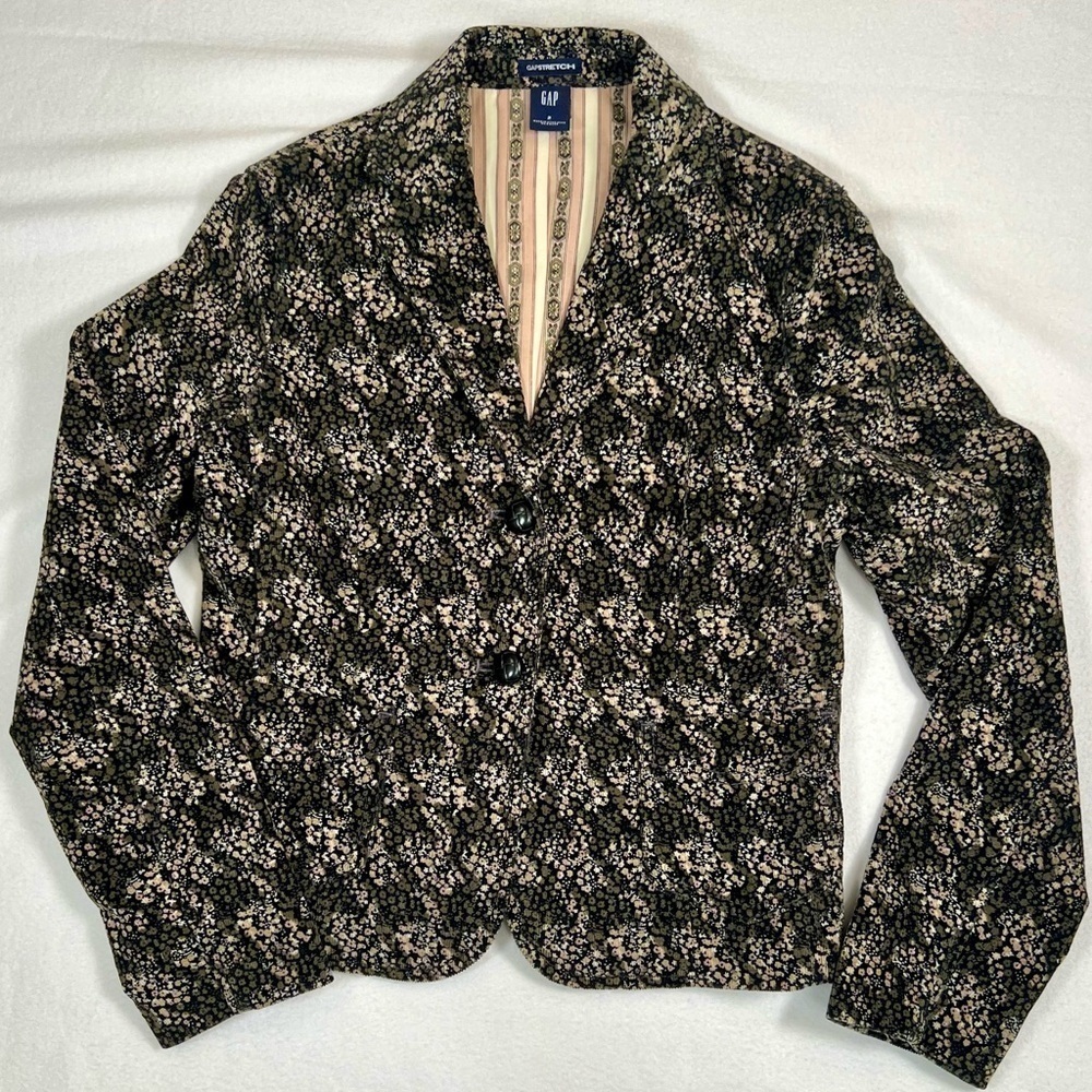GAP Women’s Vintage Stretch Dark Floral Corduroy Blazer Size 2 Y2K Retro Cottage